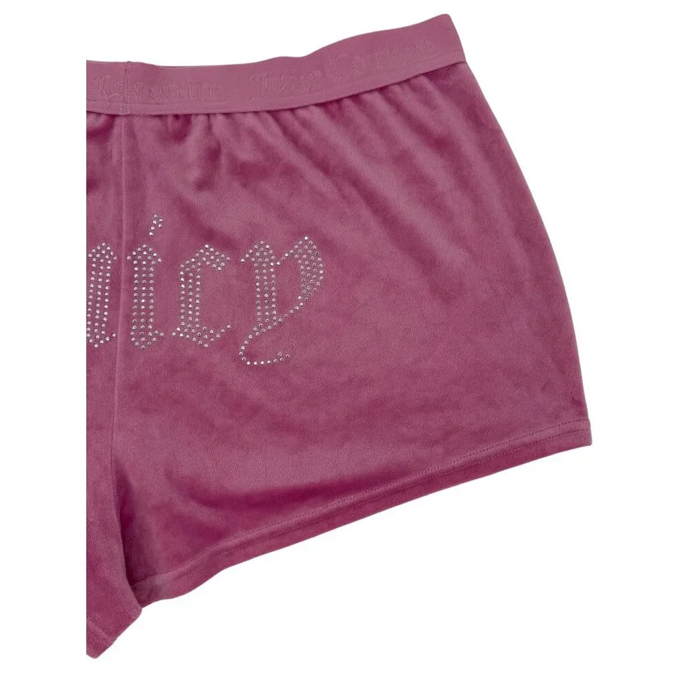 Juicy Couture Rhinestone Logo Pink Velour Lounge Shorts XL Y2K Revive - Picture 9 of 13
